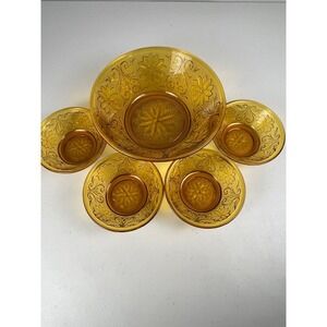Vintage Amber Tiara Indiana glass large and small bowls serving set mid century